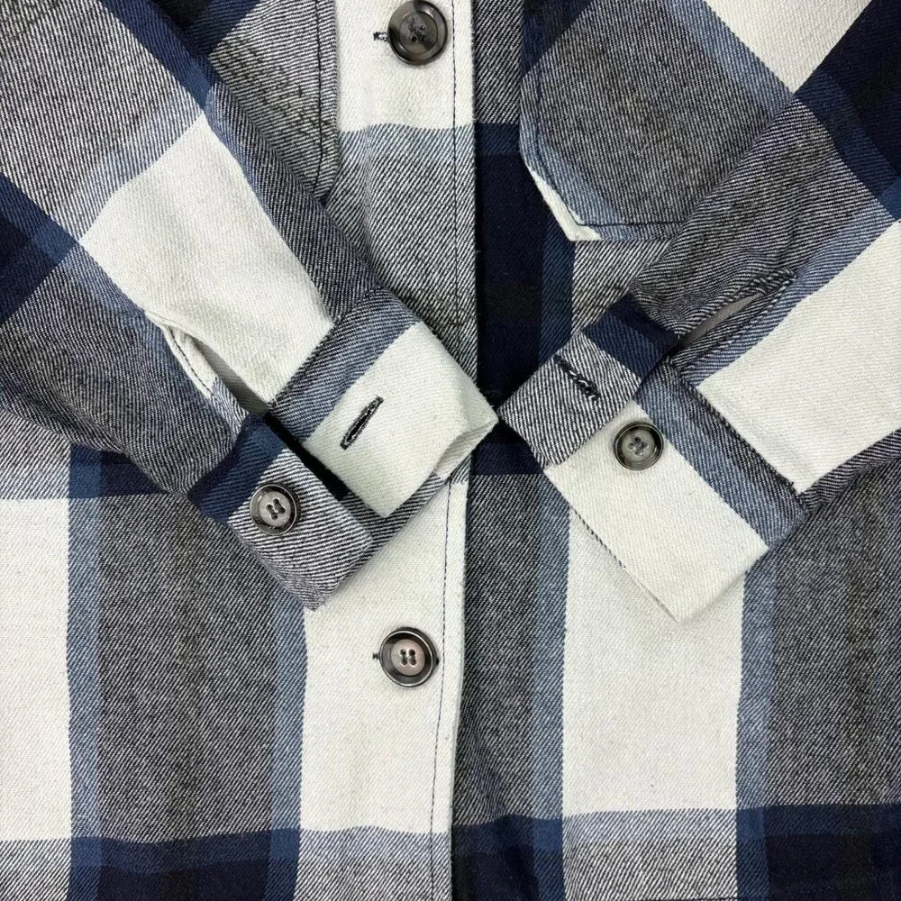 Reserve Fairfax Women’s Plaid Flannel Shacket Blue Gray Button Up Size Small - Picture 6 of 13